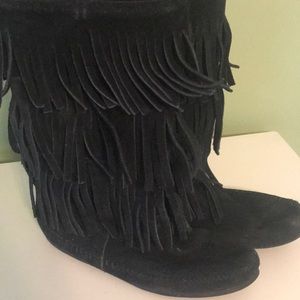 Black Fringe Moccasins